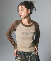 X-girl(GbNXK[)BI COLOR RHINESTONE LOGO RAGLAN L/S BABY TEE(TVc/Jbg\[)