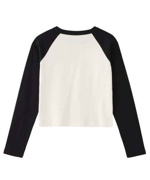 X-girl(エックスガール)の「BI COLOR RHINESTONE LOGO RAGLAN L/S BABY TEE(Tシャツ/カットソー・レディース・ホワイト/チャコール/ベージュ・M/S)」の6枚目の写真