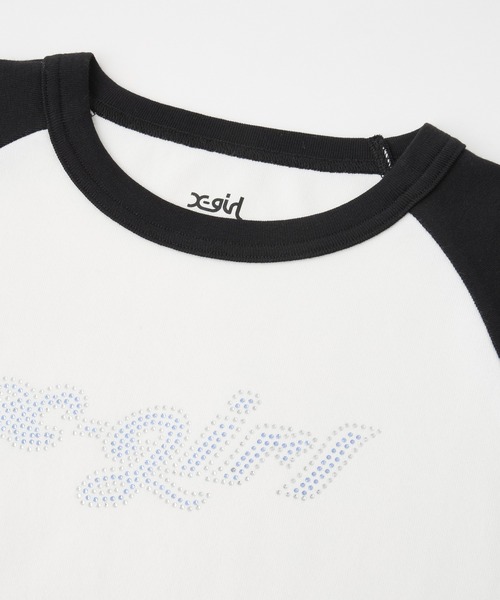 X-girl(エックスガール)の「BI COLOR RHINESTONE LOGO RAGLAN L/S BABY TEE(Tシャツ/カットソー・レディース・ホワイト/チャコール/ベージュ・M/S)」の5枚目の写真