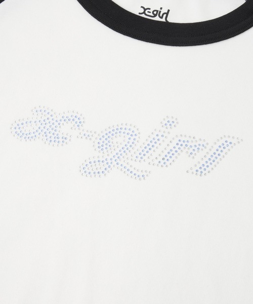 X-girl(エックスガール)の「BI COLOR RHINESTONE LOGO RAGLAN L/S BABY TEE(Tシャツ/カットソー・レディース・ホワイト/チャコール/ベージュ・M/S)」の4枚目の写真