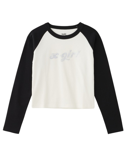 X-girl(エックスガール)の「BI COLOR RHINESTONE LOGO RAGLAN L/S BABY TEE(Tシャツ/カットソー・レディース・ホワイト/チャコール/ベージュ・M/S)」の10枚目の写真