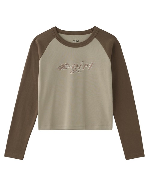 X-girl(エックスガール)の「BI COLOR RHINESTONE LOGO RAGLAN L/S BABY TEE(Tシャツ/カットソー・レディース・ホワイト/チャコール/ベージュ・M/S)」の11枚目の写真