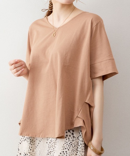 RCD(アールシーディー)の「脇タックVネック半袖カットソー(Tシャツ/カットソー・レディース・ホワイト/ブラック/ライトブラウン・M-L/LL~3L/4L~5L)」の10枚目の写真