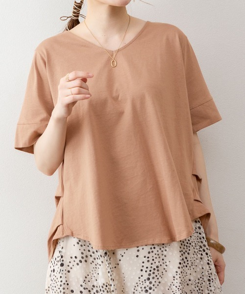 RCD(アールシーディー)の「脇タックVネック半袖カットソー(Tシャツ/カットソー・レディース・ホワイト/ブラック/ライトブラウン・M-L/LL~3L/4L~5L)」の11枚目の写真