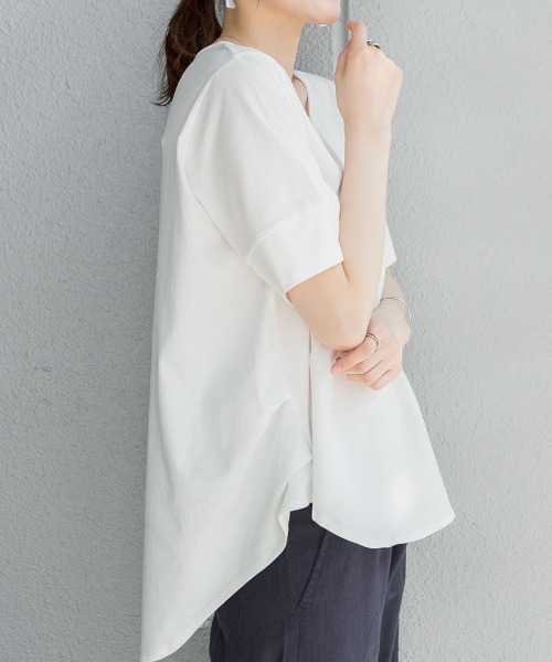RCD(アールシーディー)の「脇タックVネック半袖カットソー(Tシャツ/カットソー・レディース・ホワイト/ブラック/ライトブラウン・M-L/LL~3L/4L~5L)」の16枚目の写真