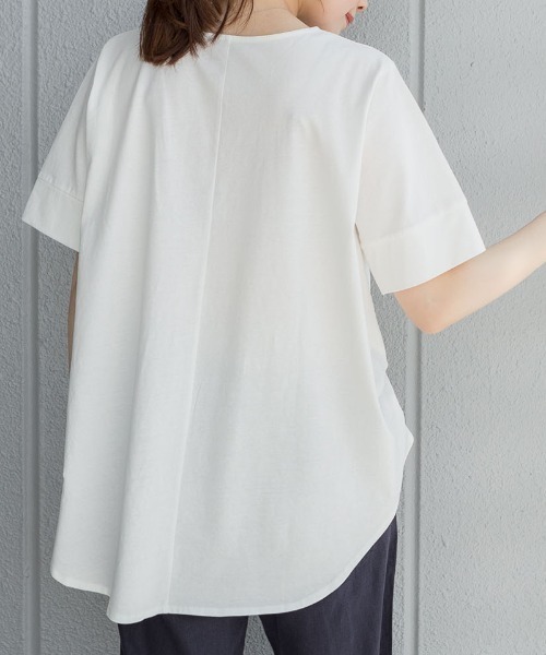 RCD(アールシーディー)の「脇タックVネック半袖カットソー(Tシャツ/カットソー・レディース・ホワイト/ブラック/ライトブラウン・M-L/LL~3L/4L~5L)」の18枚目の写真