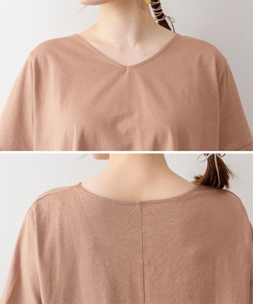 RCD(アールシーディー)の「脇タックVネック半袖カットソー(Tシャツ/カットソー・レディース・ホワイト/ブラック/ライトブラウン・M-L/LL~3L/4L~5L)」の22枚目の写真