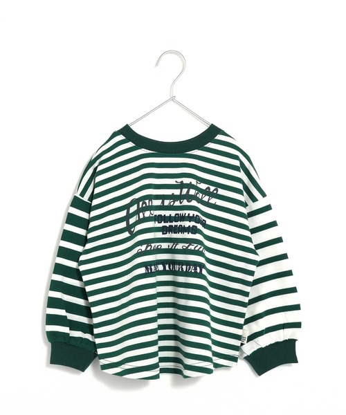 MAKE YOUR DAY（メイクユアデイ）の「前後着用できるボーダー長袖Tシャツ■150.160cm（Tシャツ/カットソー・キッズ・グリーン/マスタード/ライトグレー・160/150）」の2枚目の写真