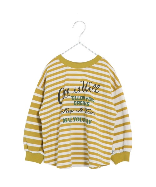 MAKE YOUR DAY（メイクユアデイ）の「前後着用できるボーダー長袖Tシャツ■150.160cm（Tシャツ/カットソー・キッズ・グリーン/マスタード/ライトグレー・160/150）」の3枚目の写真