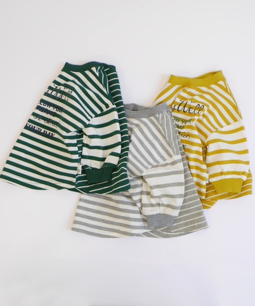 MAKE YOUR DAY（メイクユアデイ）の「前後着用できるボーダー長袖Tシャツ■150.160cm（Tシャツ/カットソー・キッズ・グリーン/マスタード/ライトグレー・160/150）」の9枚目の写真