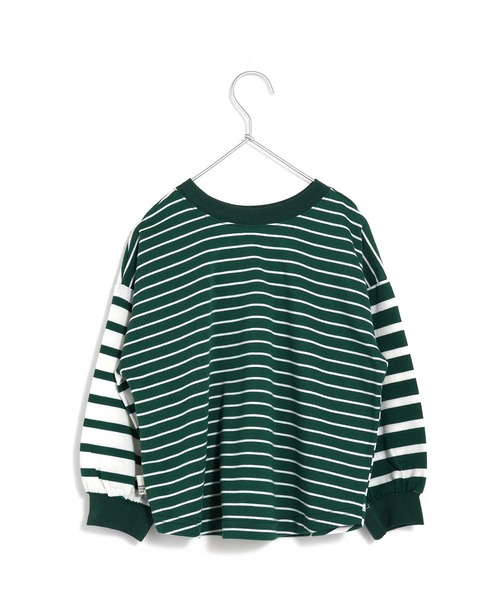 MAKE YOUR DAY（メイクユアデイ）の「前後着用できるボーダー長袖Tシャツ■150.160cm（Tシャツ/カットソー・キッズ・グリーン/マスタード/ライトグレー・160/150）」の6枚目の写真