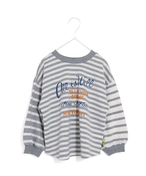 MAKE YOUR DAY（メイクユアデイ）の「前後着用できるボーダー長袖Tシャツ■150.160cm（Tシャツ/カットソー・キッズ・グリーン/マスタード/ライトグレー・160/150）」の4枚目の写真