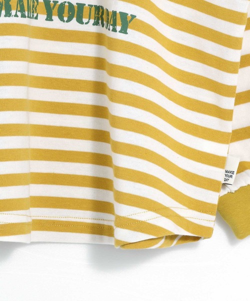 MAKE YOUR DAY（メイクユアデイ）の「前後着用できるボーダー長袖Tシャツ■150.160cm（Tシャツ/カットソー・キッズ・グリーン/マスタード/ライトグレー・160/150）」の12枚目の写真