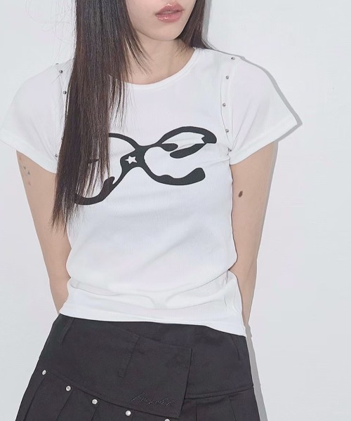 ★FANCYCLUB★ETERNAL STUD TEE (WHITE)★正規品/韓国直送料込 FANCY CLUB】ETERNAL STUD TEE(Tシャツ/カットソー)|FANCY