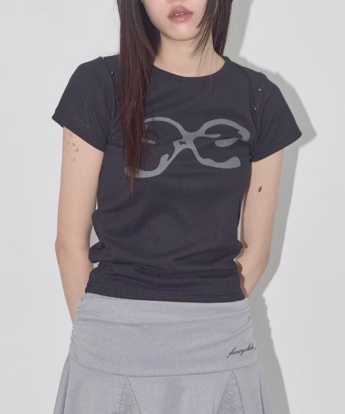 ★FANCYCLUB★ETERNAL STUD TEE (BLACK)★正規品/韓国直送料込 FANCY CLUB】ETERNAL STUD TEE（Tシャツ/カットソー）｜FANCY