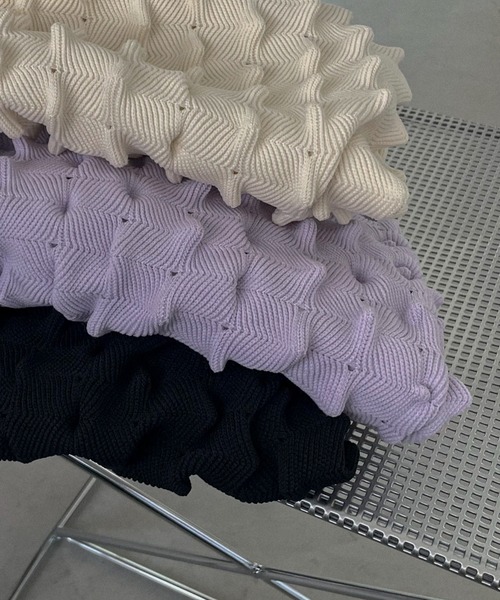 HONEY MI HONEY(ハニーミーハニー)の「spiky knit puff sleeve cardigan(カーディガン/ボレロ・レディース・オフホワイト/ブラック/ラベンダー・FREE)」の9枚目の写真