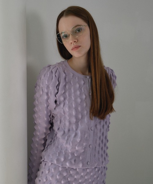 HONEY MI HONEY(ハニーミーハニー)の「spiky knit puff sleeve cardigan(カーディガン/ボレロ・レディース・オフホワイト/ブラック/ラベンダー・FREE)」の5枚目の写真