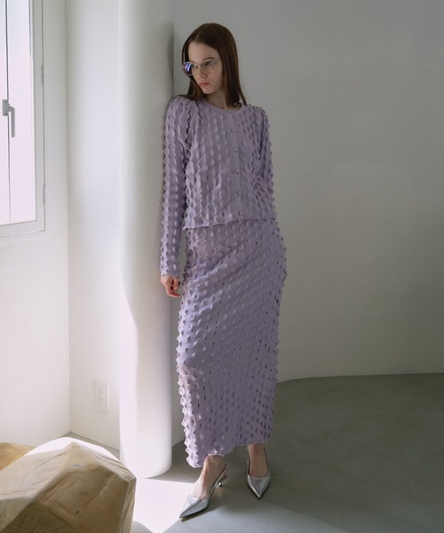 HONEY MI HONEY(ハニーミーハニー)の「spiky knit puff sleeve cardigan(カーディガン/ボレロ・レディース・オフホワイト/ブラック/ラベンダー・FREE)」の6枚目の写真