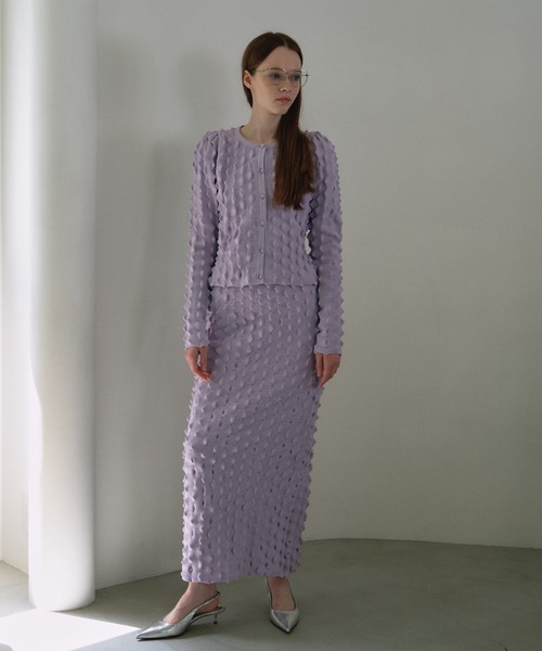 HONEY MI HONEY(ハニーミーハニー)の「spiky knit puff sleeve cardigan(カーディガン/ボレロ・レディース・オフホワイト/ブラック/ラベンダー・FREE)」の7枚目の写真