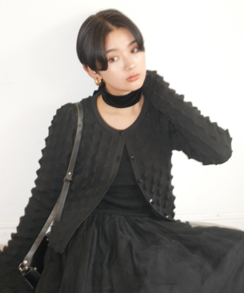 HONEY MI HONEY(ハニーミーハニー)の「spiky knit puff sleeve cardigan(カーディガン/ボレロ・レディース・オフホワイト/ブラック/ラベンダー・FREE)」の21枚目の写真
