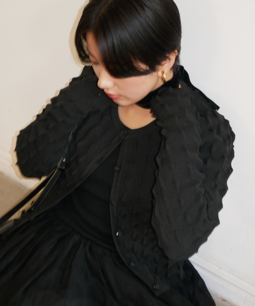 HONEY MI HONEY(ハニーミーハニー)の「spiky knit puff sleeve cardigan(カーディガン/ボレロ・レディース・オフホワイト/ブラック/ラベンダー・FREE)」の22枚目の写真