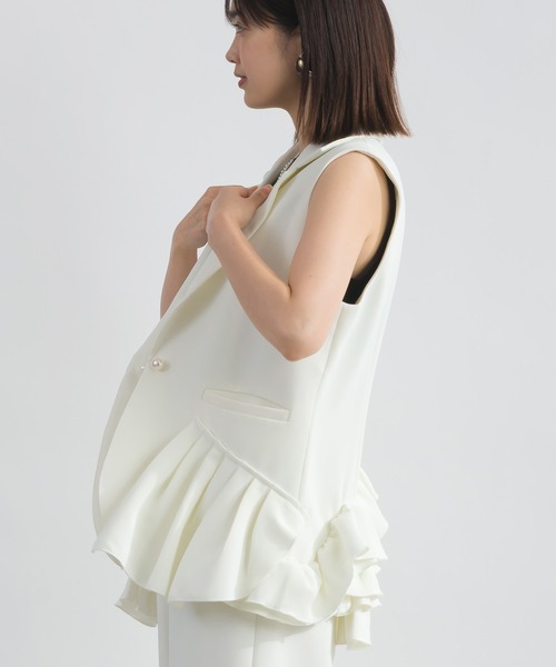 PICCIN PERLA（ピッチンペルラ）の「【セットアップ可能】アシンメトリーフリルジレ（ベスト・レディース・オフホワイト/ブラック・M）」の13枚目の写真
