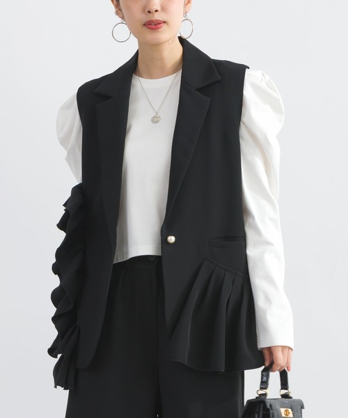 新品タグ付き♡ PICCIN アシンメトリーフリルジレ ブラック PICCIN ピッチン ベスト 907040 レディース アシンメトリー