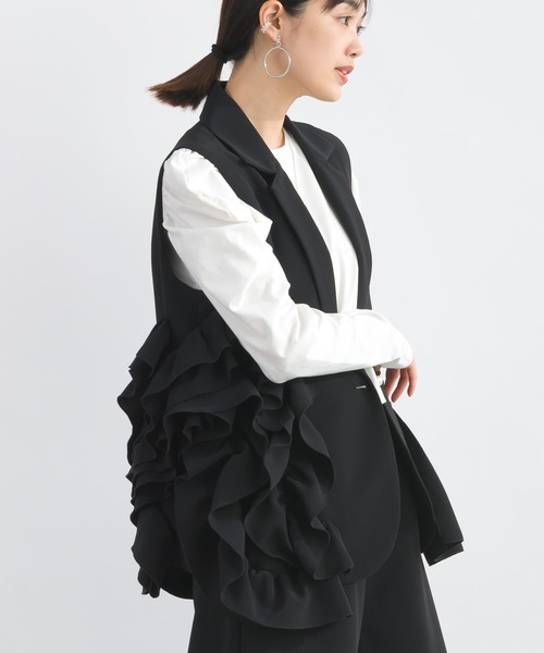 PICCIN PERLA（ピッチンペルラ）の「【セットアップ可能】アシンメトリーフリルジレ（ベスト・レディース・オフホワイト/ブラック・M）」の19枚目の写真