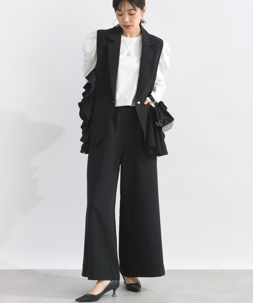 新品タグ付き♡ PICCIN アシンメトリーフリルジレ ブラック セール】【セットアップ可能】アシンメトリーフリルジレ（ベスト