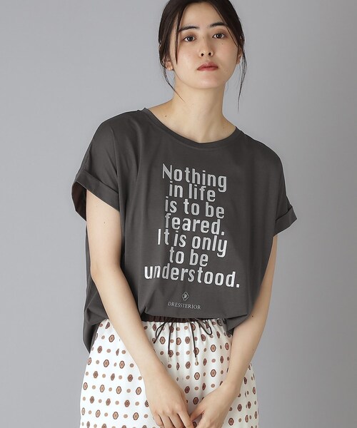 DRESSTERIOR（ドレステリア）の「◆箔PTドルマンスリーブロゴTシャツ（Tシャツ/カットソー・レディース・オフホワイト/チャコールグレー/イエロー系その他/ダークブラウン・34/36/38）」の7枚目の写真