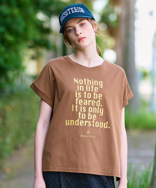 DRESSTERIOR（ドレステリア）の「◆箔PTドルマンスリーブロゴTシャツ（Tシャツ/カットソー・レディース・オフホワイト/チャコールグレー/イエロー系その他/ダークブラウン・34/36/38）」の17枚目の写真