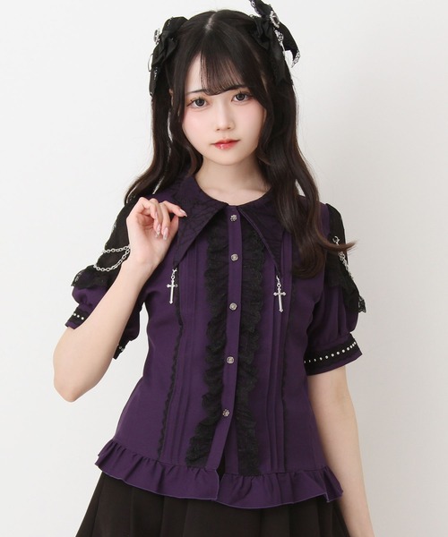 DearMyLove(ディアマイラブ)の「十字架クモレース角襟ゴシック風ブラウス(シャツ/ブラウス・レディース・パープル/ブラック/ボルドー・MEDIUM/LARGE/LL/3L)」の3枚目の写真