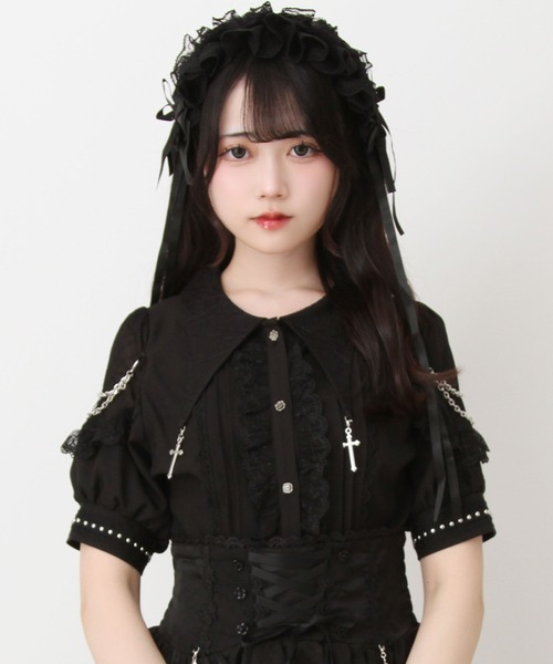 DearMyLove(ディアマイラブ)の「十字架クモレース角襟ゴシック風ブラウス(シャツ/ブラウス・レディース・パープル/ブラック/ボルドー・MEDIUM/LARGE/LL/3L)」の2枚目の写真
