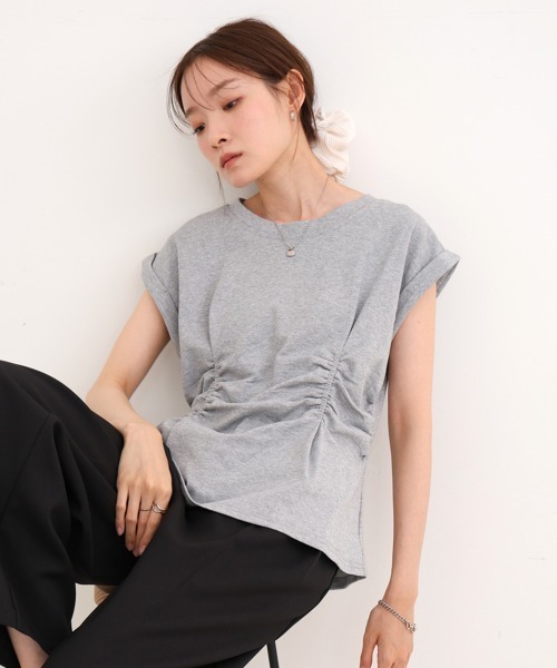 Bab(バブ)の「フロントギャザートップス(Tシャツ/カットソー・レディース・ピンク/ブラック/オフホワイト/グレー・M)」の3枚目の写真