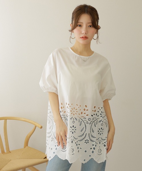 ブラウス シャツ cotton eyelet embroidery blouse /コットンアイレット刺繍パフスリーブブラウス レディース cotton eyelet embroidery blouse /コットンアイレット刺繍
