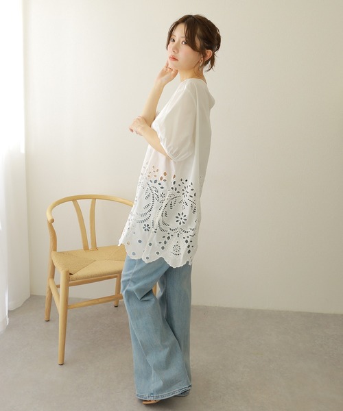 ブラウス シャツ cotton eyelet embroidery blouse /コットンアイレット刺繍パフスリーブブラウス レディース cotton eyelet embroidery blouse /コットンアイレット刺繍