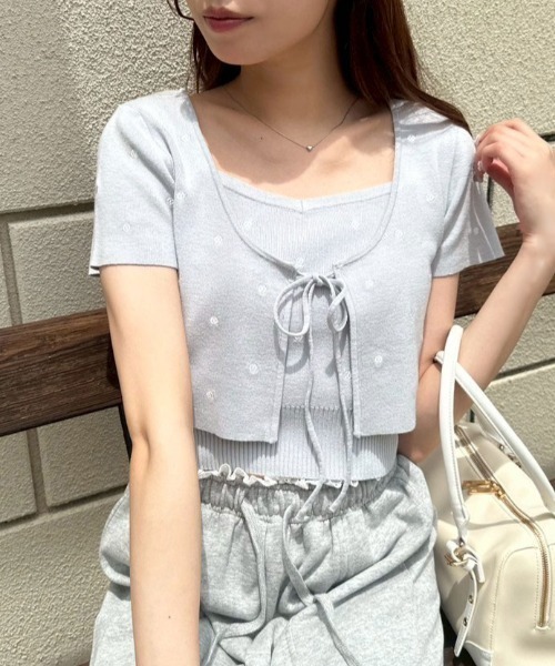 OLIVE des OLIVE（オリーブデオリーブ）の「ドットボレロアンサンブル（カーディガン/ボレロ・レディース・ブラック/サックスブルー/オフホワイト・FREE）」の3枚目の写真