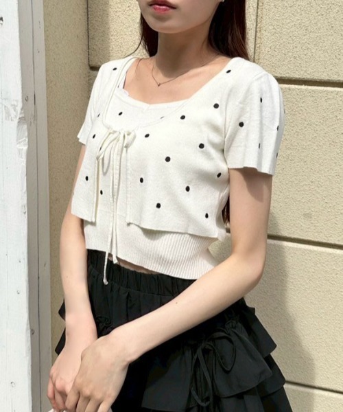 OLIVE des OLIVE（オリーブデオリーブ）の「ドットボレロアンサンブル（カーディガン/ボレロ・レディース・ブラック/サックスブルー/オフホワイト・FREE）」の4枚目の写真