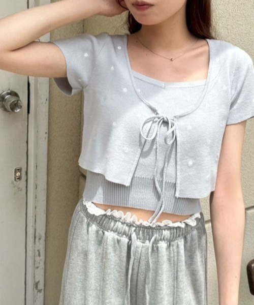 OLIVE des OLIVE（オリーブデオリーブ）の「ドットボレロアンサンブル（カーディガン/ボレロ・レディース・ブラック/サックスブルー/オフホワイト・FREE）」の13枚目の写真