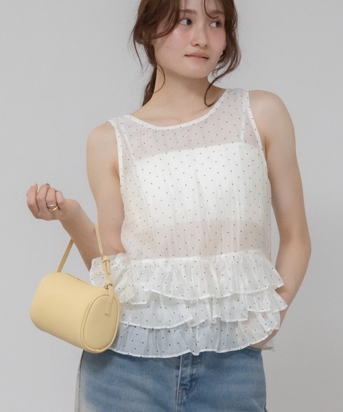 AD2014 15SS シフォンフリルベスト ビスチェ ノースリーブ 黒 シアードットフリルトップス/前後2WAY トップス ノースリーブ ベスト