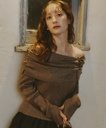 Olu. | オフショルダーリボンラメニット(ニット/セーター)