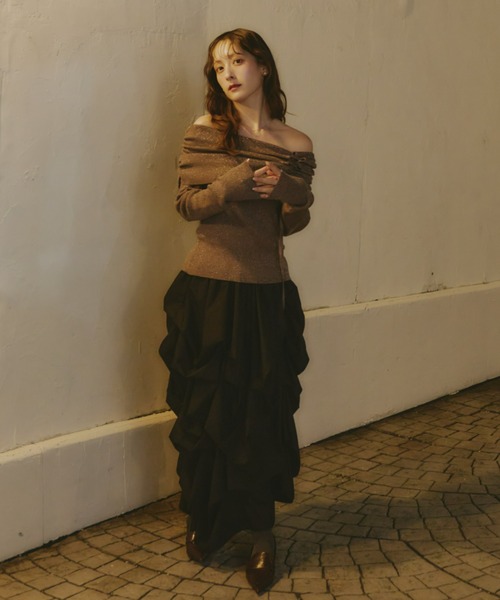 Olu.（オルドット）の「オフショルダーリボンラメニット（ニット/セーター・レディース・グレー/ピンクベージュ/ブラウン・FREE）」の19枚目の写真