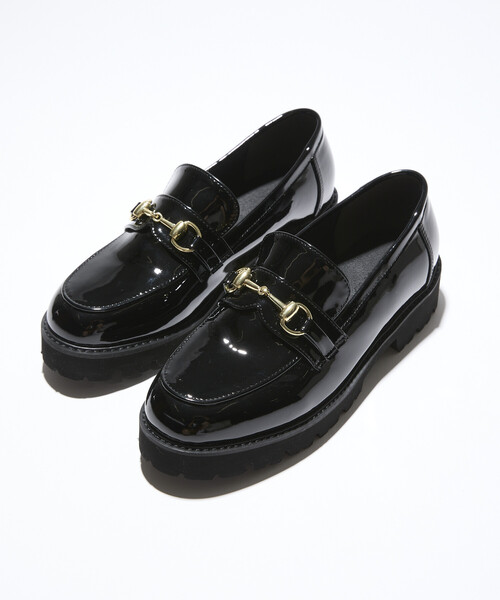 スイーパー ブラック エナメルローファー 厚底27cm Feeling of Yui フィーリングオブユイ ビットローファー レディース