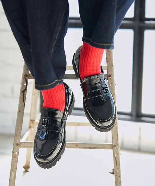 晴雨兼用 チャンキーローファー/厚底ローファー/エナメルローファー