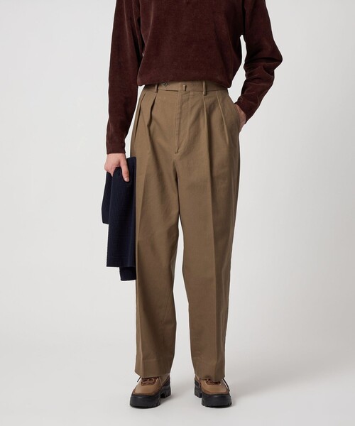 Steven Alan 2プリーツ ドレストラウザーズ グレー S STEVEN ALAN スラックス 「Steven Alan」 ドリル インツー