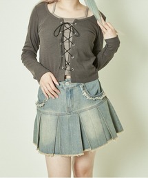 GORGE（ゴージ）の「《フェイクレイヤード×レースアップ》レディース カットソー トップス 長袖 春秋（Tシャツ/カットソー）」