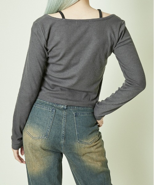 GORGE(ゴージ)の「《フェイクレイヤード×レースアップ》レディース カットソー トップス 長袖 春秋(Tシャツ/カットソー・レディース・ブラック/チャコール/ブラウン/アイボリー・F)」の7枚目の写真