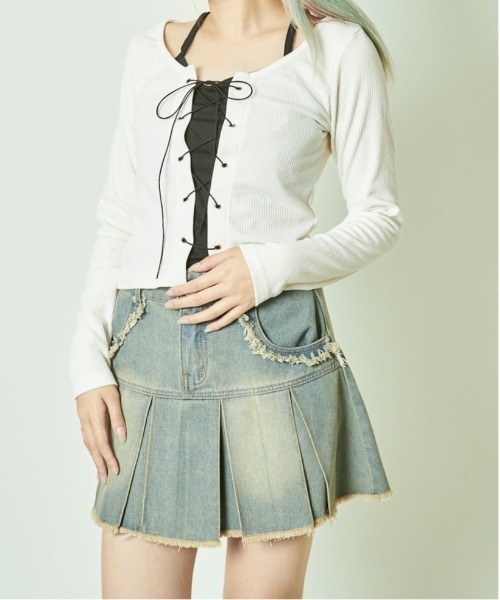 GORGE(ゴージ)の「《フェイクレイヤード×レースアップ》レディース カットソー トップス 長袖 春秋(Tシャツ/カットソー・レディース・ブラック/チャコール/ブラウン/アイボリー・F)」の11枚目の写真