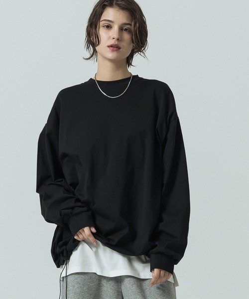 SLICK(スリック)の「【SLICK/スリック】30/2 Compact Yarn LS Drawstring T-Shirt/コンパクトヤーンロングスリーブドローストリングTシャツ/オーバーサイズ シルエット(Tシャツ/カットソー・メンズ・グレイッシュベージュ/ブラック/ブラウン/ホワイト/ダークブラウン/ラベンダー/グレー/パープル・1/3/2)」の21枚目の写真