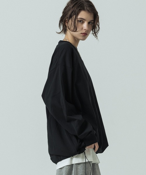 SLICK(スリック)の「【SLICK/スリック】30/2 Compact Yarn LS Drawstring T-Shirt/コンパクトヤーンロングスリーブドローストリングTシャツ/オーバーサイズ シルエット(Tシャツ/カットソー・メンズ・グレイッシュベージュ/ブラック/ブラウン/ホワイト/ダークブラウン/ラベンダー/グレー/パープル・1/3/2)」の22枚目の写真